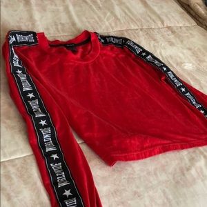 Worldwide red and black long sleeve crop shirt